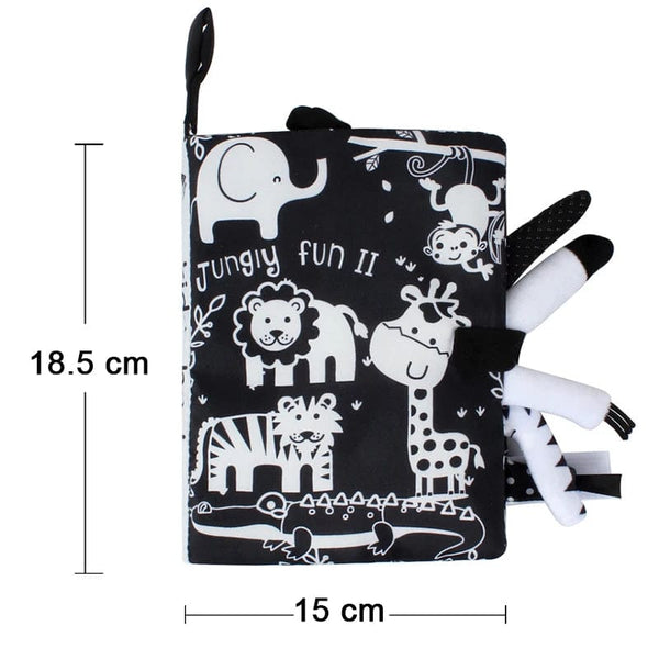 Planet Gates Black white forest New Baby Toys Cartoon Animals Tail Baby Cloth Book Educational Ringed Paper Cloth Book Toys Enlightenment Baby Toys 0 12 Months