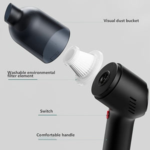 Planet Gates Black Wireless Car Vacuum Cleaner Handheld Electric Cleaning Tool Strong Suction For Home & Car Use Mini Portable Car Vacuum Cleaner Pet Hair Cleaner