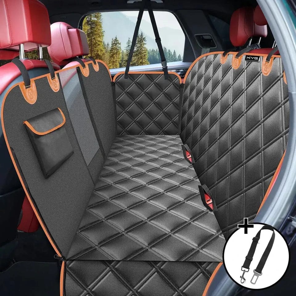 Planet Gates Black With Orange / 54 W x 58 L Inch / CHINA DC PET Dog Car Seat Cover Waterproof Pet Travel Dog Carrier Hammock Car Rear Back Seat Protector Mat Safety Carrier For Dogs