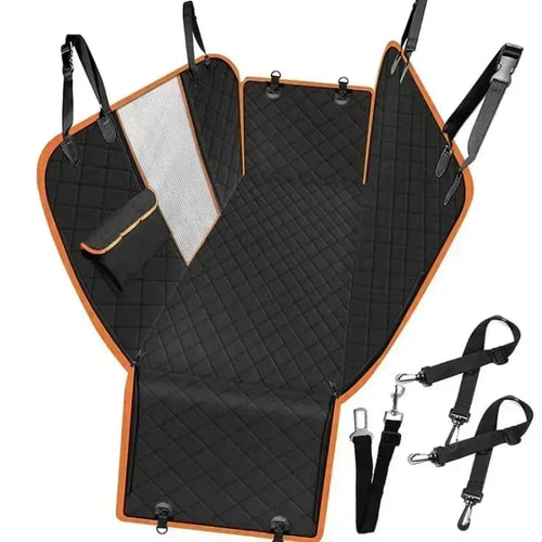 Planet Gates Black With Orange / 54 W x 58 L Inch / CHINA DC PET Dog Car Seat Cover Waterproof Pet Travel Dog Carrier Hammock Car Rear Back Seat Protector Mat Safety Carrier For Dogs