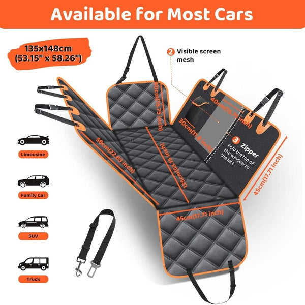 Planet Gates Black With Orange / 54 W x 58 L Inch / CHINA DC PET Dog Car Seat Cover Waterproof Pet Travel Dog Carrier Hammock Car Rear Back Seat Protector Mat Safety Carrier For Dogs