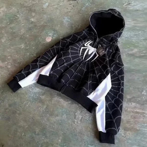 Planet Gates Black with white / L Foam printing Y2k clothing Spider web Red hoodie sweatshirt zipper warm Harajuku punk grunge Women Hip hop sweatshirt Hoodie
