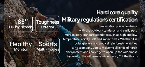 Planet Gates black Xiaomi Rugged Military Smart Watch Men For Android IOS Ftiness Watches Ip68 Waterproof 1.85'' AI Voice Bluetooth Call Smartwatch