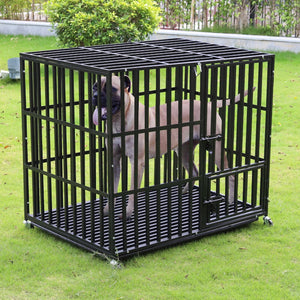 Planet Gates Black / XXL / United States 37” 42” 46” Heavy Duty Dog Cage Metal Pet Dog Crate 3 Doors Locks Design Kennel Playpen with 4 Lockable Wheels Removable Tray