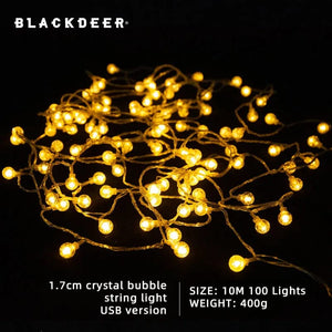 Planet Gates BLACKDEER Solar String Lights Outdoor 100 Led Crystal Globe LightsWaterproof USB Battery Powered Patio Light for camping tent