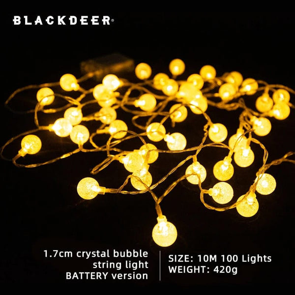 Planet Gates BLACKDEER Solar String Lights Outdoor 100 Led Crystal Globe LightsWaterproof USB Battery Powered Patio Light for camping tent