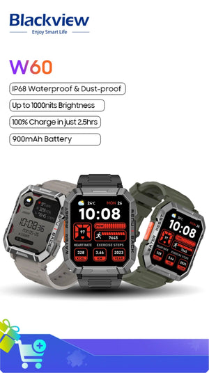 Planet Gates Blackview W60 2024 New Smartwatch 2.01'' HD Display TFT Rugged Smart Watch for Outdoor With Emergency Lighting Bluetooth Calling