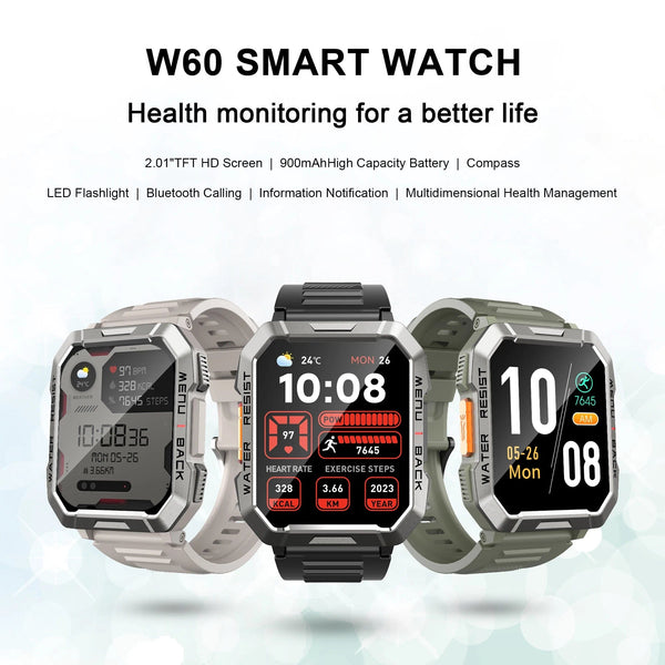 Planet Gates Blackview W60 2024 New Smartwatch 2.01'' HD Display TFT Rugged Smart Watch for Outdoor With Emergency Lighting Bluetooth Calling