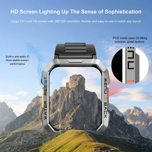 Planet Gates Blackview W60 2024 New Smartwatch 2.01'' HD Display TFT Rugged Smart Watch for Outdoor With Emergency Lighting Bluetooth Calling
