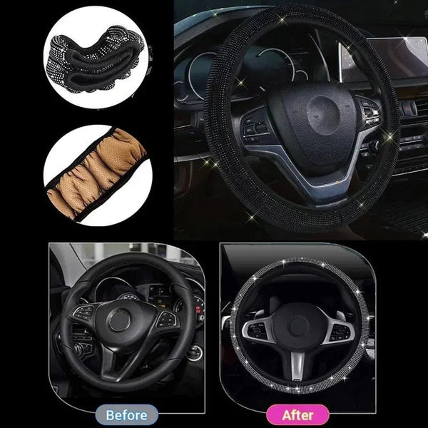 Planet Gates Bling Bling Diamond Rhinestones Car Steering Wheel Cover 37/38cm Auto Interior Accessories Women Case Car Styling Four Seasons