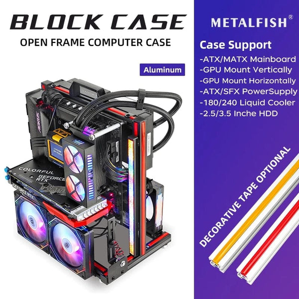 Planet Gates BlockCase Silver METALFISH BlockCase Aluminum Open Frame Case Support ATX/M-ATX Mainboard GPU Mount Horizontally 240 Liquid Cooler Gaming Cabinet