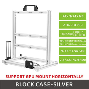 Planet Gates BlockCase Silver METALFISH BlockCase Aluminum Open Frame Case Support ATX/M-ATX Mainboard GPU Mount Horizontally 240 Liquid Cooler Gaming Cabinet