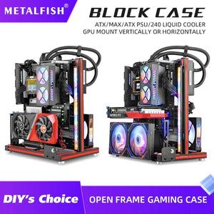 Planet Gates BlockCase Silver METALFISH BlockCase Aluminum Open Frame Case Support ATX/M-ATX Mainboard GPU Mount Horizontally 240 Liquid Cooler Gaming Cabinet