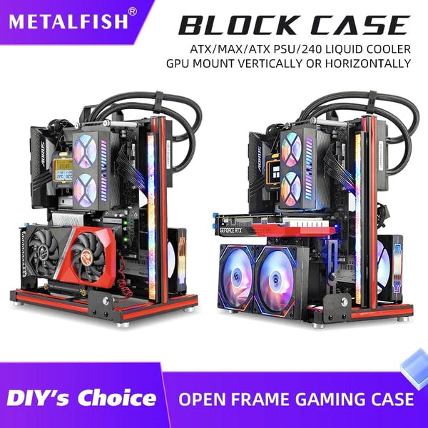 Planet Gates BlockCase Silver METALFISH BlockCase Aluminum Open Frame Case Support ATX/M-ATX Mainboard GPU Mount Horizontally 240 Liquid Cooler Gaming Cabinet