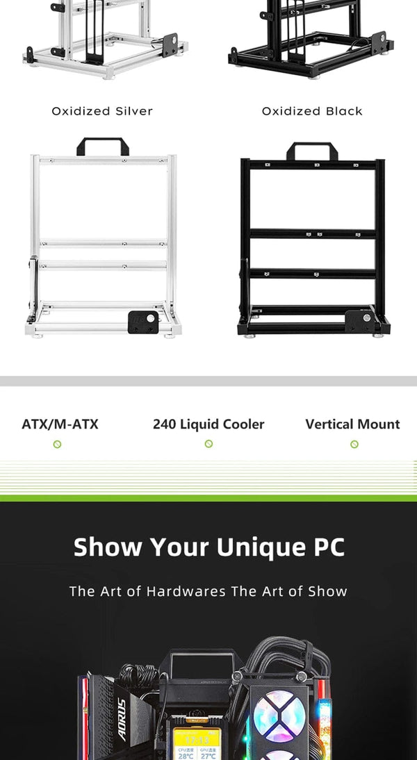 Planet Gates BlockCase Silver METALFISH BlockCase Aluminum Open Frame Case Support ATX/M-ATX Mainboard GPU Mount Horizontally 240 Liquid Cooler Gaming Cabinet