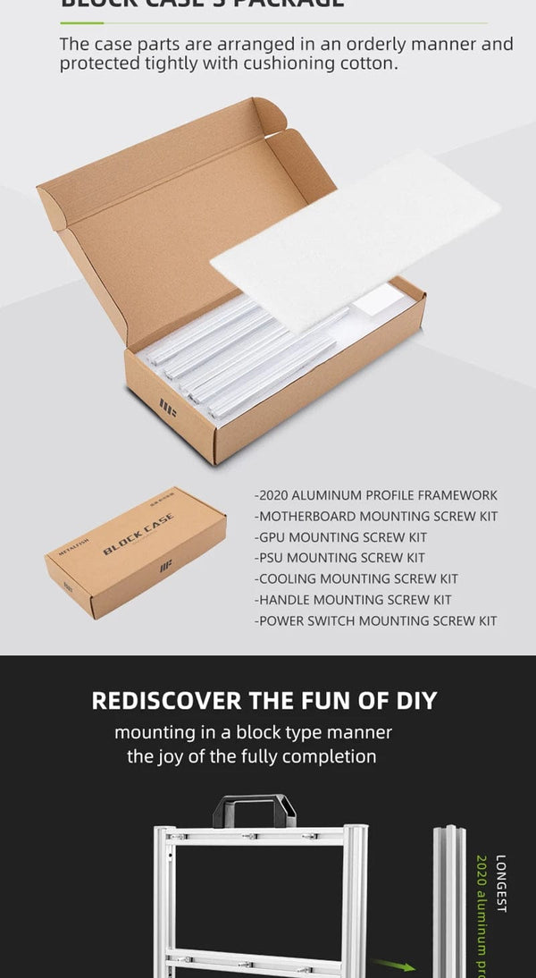 Planet Gates BlockCase Silver METALFISH BlockCase Aluminum Open Frame Case Support ATX/M-ATX Mainboard GPU Mount Horizontally 240 Liquid Cooler Gaming Cabinet