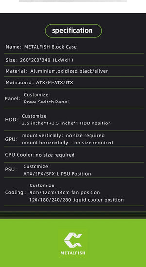 Planet Gates BlockCase Silver METALFISH BlockCase Aluminum Open Frame Case Support ATX/M-ATX Mainboard GPU Mount Horizontally 240 Liquid Cooler Gaming Cabinet