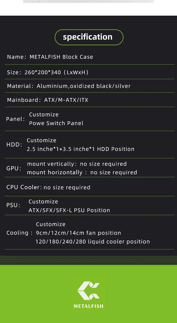 Planet Gates BlockCase Silver METALFISH BlockCase Aluminum Open Frame Case Support ATX/M-ATX Mainboard GPU Mount Horizontally 240 Liquid Cooler Gaming Cabinet