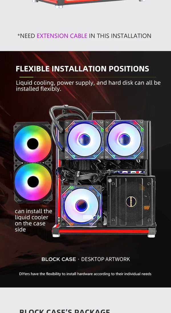 Planet Gates BlockCase Silver METALFISH BlockCase Aluminum Open Frame Case Support ATX/M-ATX Mainboard GPU Mount Horizontally 240 Liquid Cooler Gaming Cabinet