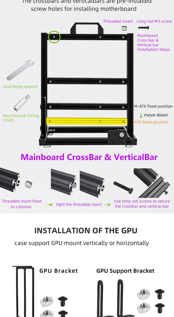 Planet Gates BlockCase Silver METALFISH BlockCase Aluminum Open Frame Case Support ATX/M-ATX Mainboard GPU Mount Horizontally 240 Liquid Cooler Gaming Cabinet