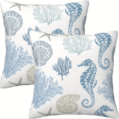 Planet Gates Blue-1 / 45.72cmX45.72cm 2pcs Super Soft Nautical Coastal Throw Pillow Covers Ocean Themed Beach Seashell Coral Starfish Couch Pillow Cases Outdoor Sofa Cushion Cover Modern Decor For Bed Living Room, 18" X 18"