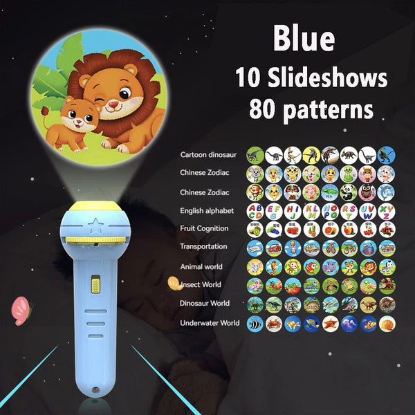 Planet Gates Blue 10 Slideshow Flashlight Projector Torch Lamp Toy Early Education Cognition Before Bedtime Story Book Puzzle Toys Sleeping Story Book