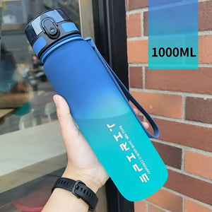Planet Gates Blue / 1000ML 1pc 650ml/1000ml Large Plastic Portable Water Bottle, Leakproof Gradient Water Cup For Outdoor Fitness Sports Camping Travel