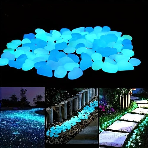 Planet Gates Blue 100pcs/bag Luminous Fluorescent Stones, Glow In The Dark Stones, DIY Outdoor Decoration For Aquarium, Yard, Bonsai, Pathway, Fish Tank And Flower Pot, Party And Festival Decorations