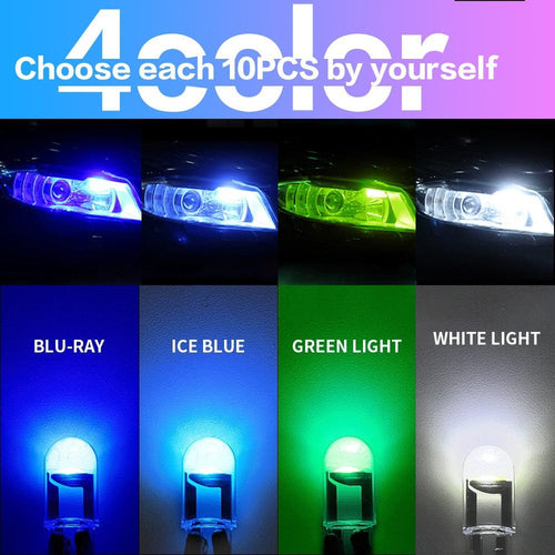 Planet Gates Blue 10pcs W5w Led T10 Car Light Cob Glass 6000k White Auto Automobile License Plate Lamp Dome Light Reading Drl Lamp Style 12v