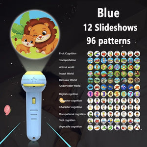 Planet Gates Blue 12 Slideshow Flashlight Projector Torch Lamp Toy Early Education Cognition Before Bedtime Story Book Puzzle Toys Sleeping Story Book