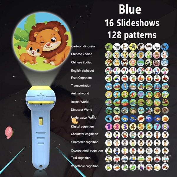 Planet Gates Blue 16 Slideshow Flashlight Projector Torch Lamp Toy Early Education Cognition Before Bedtime Story Book Puzzle Toys Sleeping Story Book