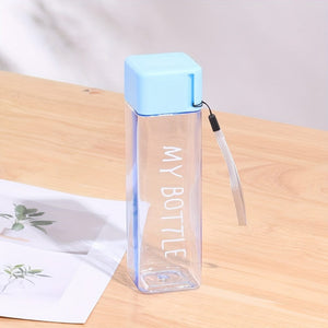 Planet Gates Blue 1pc, 17oz/500ml Minimalist Square Plastic Water Cup, Leak Proof, With Lifting Rope And Lid, Portable Sports Water Bottle, Suitable For Outdoor Fitness, Sports, And Travel