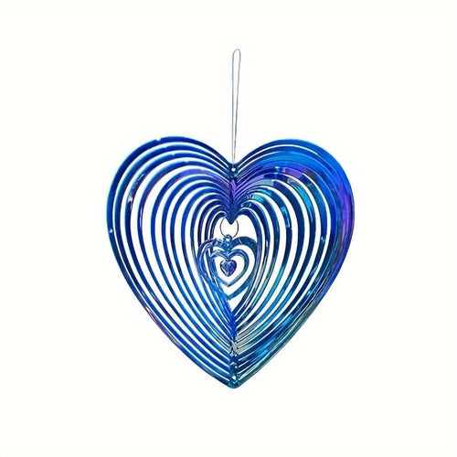 Planet Gates Blue 1pc 3D Heart Shaped Wind Spinner, Bird Repellent, 3D Hanging Wind Spinners, Hanging Wind Spinners For Yard & Garden Decoration, Outdoor Hanging Ornament