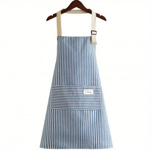 Planet Gates Blue 1pc Adjustable Kitchen Cooking Apron Cotton And Linen Machine Washable With 2 Pockets
