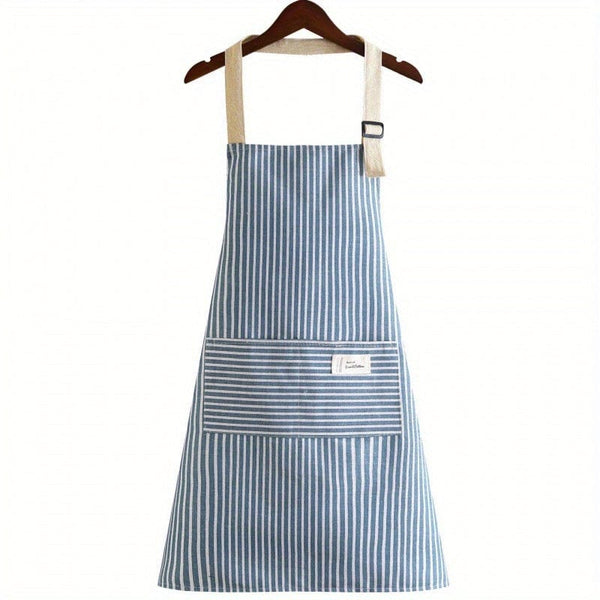 Planet Gates Blue 1pc Adjustable Kitchen Cooking Apron Cotton And Linen Machine Washable With 2 Pockets