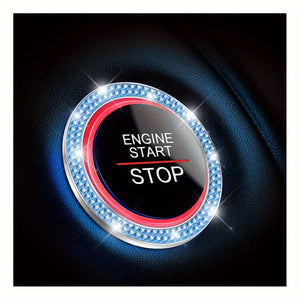 Planet Gates Blue 1pc Car Bling Engine Start Ring Decals, Car Push Start Button Cover, Key Ignition Knob Bling Ring, Sparkling Car Interior Accessories For Women