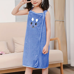 Planet Gates Blue 1pc Cartoon Microfiber Bath Skirt, Cute Bunny Ears Children's Bath Towel, Super Absorbent Soft And Quick-drying Shower Skirt, Bathroom Supplies