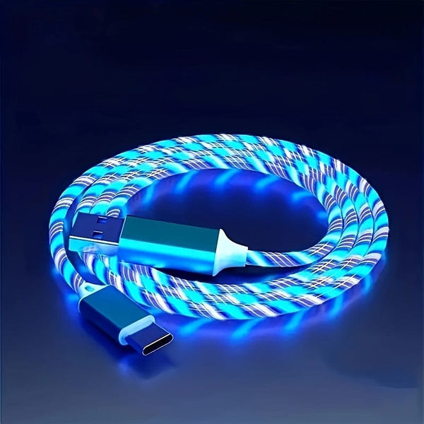 Planet Gates Blue 1pc Light Up Charging Cable LED Flowing Charing Cable For Type-C Interface