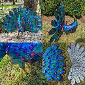 Planet Gates Blue 1pc Metal Peacock Statue Garden Ornament Art Unique Peacock Ornament For Outdoor Home And Garden Decor, Patio Decor, Metal Farmyard Display