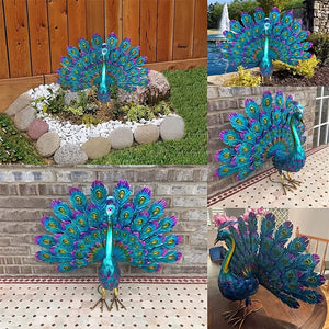 Planet Gates Blue 1pc Metal Peacock Statue Garden Ornament Art Unique Peacock Ornament For Outdoor Home And Garden Decor, Patio Decor, Metal Farmyard Display