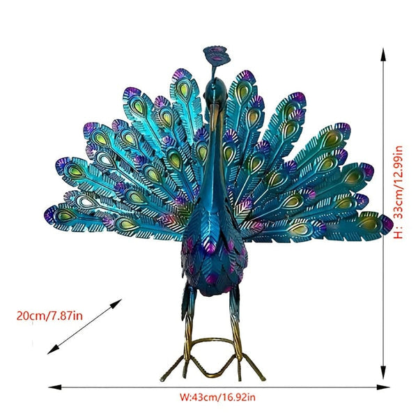 Planet Gates Blue 1pc Metal Peacock Statue Garden Ornament Art Unique Peacock Ornament For Outdoor Home And Garden Decor, Patio Decor, Metal Farmyard Display