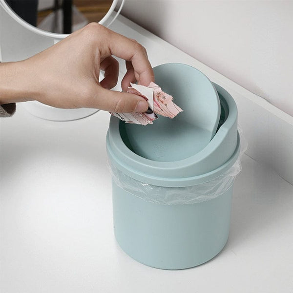 Planet Gates Blue 1pc Mini Desktop Bin Small Trash Can Tube With Cover Bedroom Trash Can Garbage Can Clean Workspace Storage Box Home Desk Dustbin