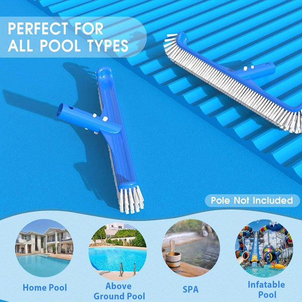 Planet Gates Blue 1pc, Pool Brushes For Cleaning Pool Walls Strong Pool Brush Head For Inground & Above Ground Pools 90 Degrees 44.45cm Pool Scrub Brush For Corners, Curves, Steps, Ladders, Professional Pool Cleaner