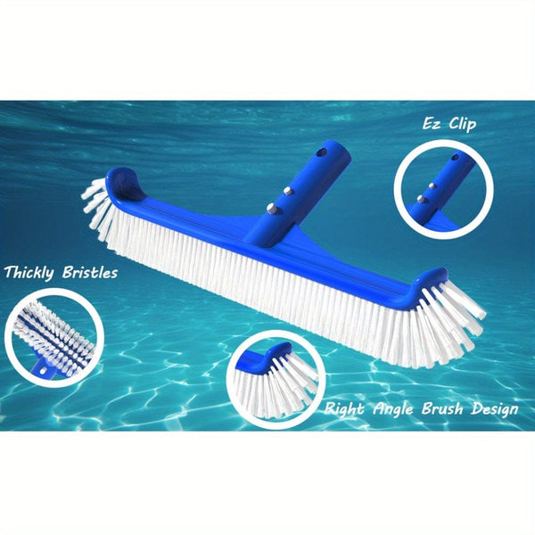 Planet Gates Blue 1pc, Pool Brushes For Cleaning Pool Walls Strong Pool Brush Head For Inground & Above Ground Pools 90 Degrees 44.45cm Pool Scrub Brush For Corners, Curves, Steps, Ladders, Professional Pool Cleaner