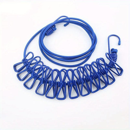 Planet Gates Blue 1pc Portable Travel Clothesline, Retractable Camping Clothesline, Adjustable Clothesline With 12pcs Clips, Drying Clothes For Outdoor And Indoor, Home Supplies