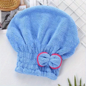 Planet Gates Blue 1pc Quick Drying Shower Caps For Women, Coral Velvet Microfiber Hair Towel With Bowknot Wrap, Perfect For Bathroom And Salon Use, Bathroom Supplies, Bathroom Accessories