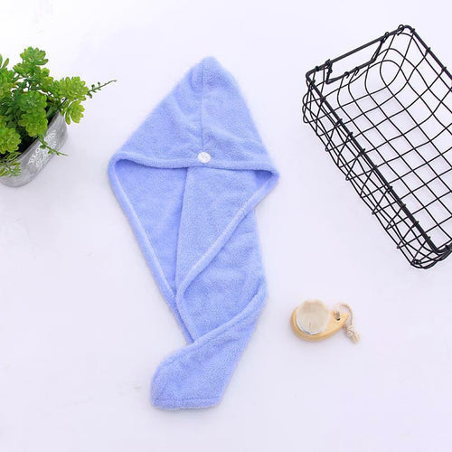 Planet Gates Blue 1pc Super Absorbent Fast Drying Hair Towel with Button - Soft and Water-Absorbing Microfiber Wrap for Women - Anti-Frizz and Anti-Static - Perfect for Bathroom Accessories 100% polyester
