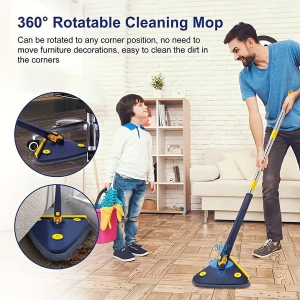 Planet Gates Blue 1pc, Triangle 360° Rotating Cleaning Mop, Long Handle Floor Mop, Hands-free Wash Squeeze Mop, Wet And Dry Dual-use Cleaning Mop, For Floor Wall Ceiling Corner Glass, Cleaning Supplies, Cleaning Tool