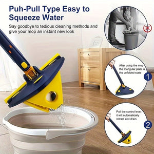 Planet Gates Blue 1pc, Triangle 360° Rotating Cleaning Mop, Long Handle Floor Mop, Hands-free Wash Squeeze Mop, Wet And Dry Dual-use Cleaning Mop, For Floor Wall Ceiling Corner Glass, Cleaning Supplies, Cleaning Tool