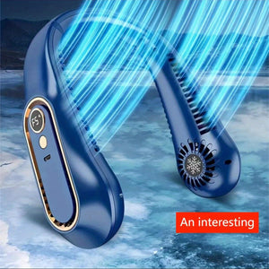 Planet Gates Blue 1pc Vaneless Hanging Neck Fan, Portable USB Cooler Fan With 5 Speeds And Digital Display - Super Strong Technology And Bladeless Design For Outdoor Use